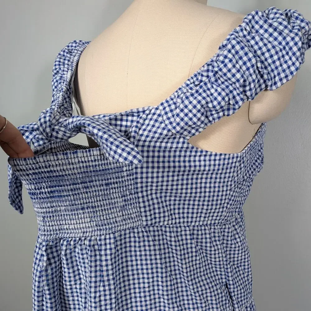 Old Navy Gingham Maxi Dress Xl Blue White Tiered Cottagecore Picnic Oz Dorothy - Picture 7 of 12